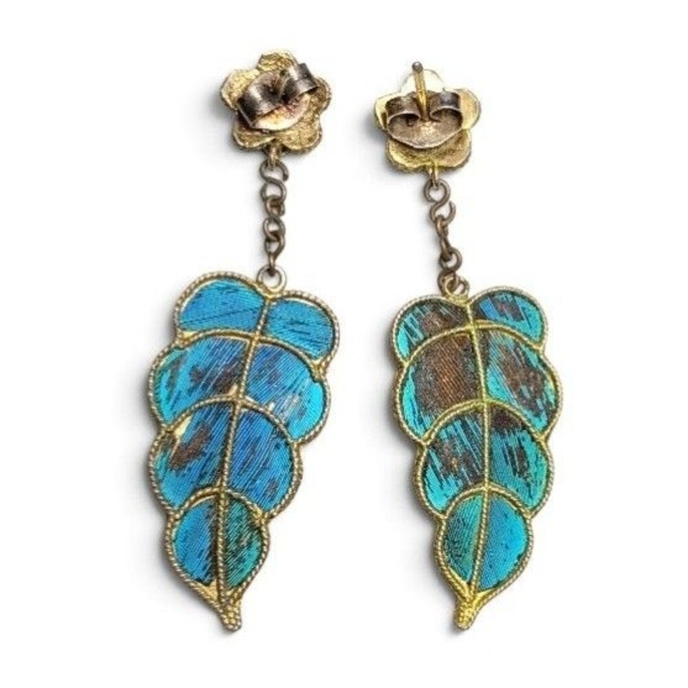 Vintage Kingfisher Blue Feather Dangle Earrings - Picture 11 of 12